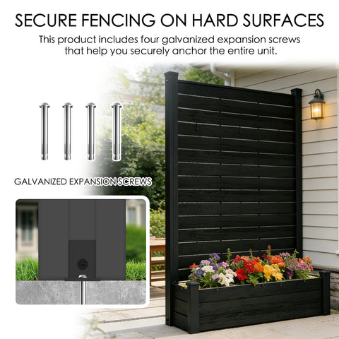 Kozyard Outdoor Privacy Fence Planter: Includes 4 Galvanized Expansion Screws for Secure Hard Surface Anchoring – Durable Wood-Plastic Panels & Aluminum Posts, Built-In Planter Box for Outdoor Gardens.

