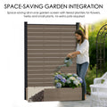 Anatomical diagram labeling the parts of the Kozyard WPC Privacy Screen with Planter. This black composite fence unit is built with strong, durable aluminum posts, reinforced with edge strips and top covers for a finished look. Features include integrated hanging hooks for decorations or plants, and high-quality wood-plastic composite panels for long-lasting, weather-resistant outdoor use. Ideal for DIY patio screening projects.