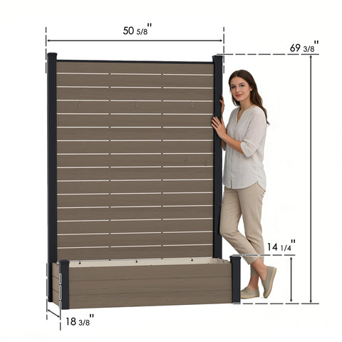 Kozyard Outdoor Privacy Fence Planter (50 5/8”W x 69 3/8”H x 18 3/8”D): Built-In Planter Box, Detachable Hooks, Durable Wood-Plastic Panels & Aluminum Posts – Space-Saving Outdoor Patio Decor.
