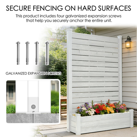 Kozyard Outdoor Privacy Fence Planter: Includes 4 Galvanized Expansion Screws for Secure Hard Surface Anchoring – Durable Wood-Plastic Panels & Aluminum Posts, Built-In Planter Box for Outdoor Gardens.
