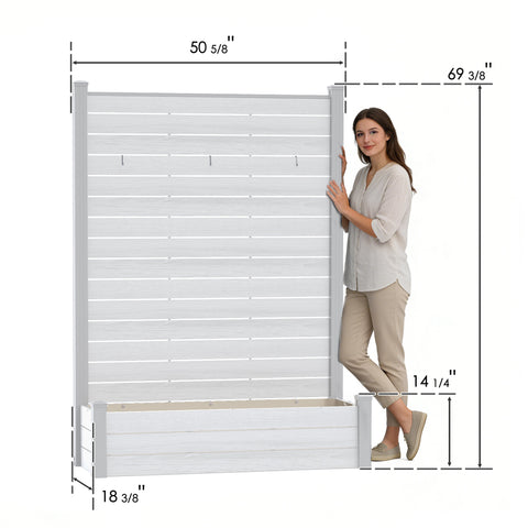 Kozyard Outdoor Privacy Fence Planter (50 5/8”W x 69 3/8”H x 18 3/8”D): Built-In Planter Box, Detachable Hooks, Durable Wood-Plastic Panels & Aluminum Posts – Space-Saving Outdoor Patio Decor.
