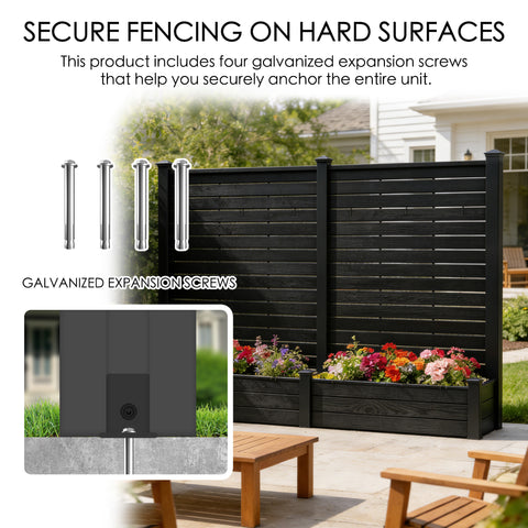 Kozyard Outdoor Privacy Fence Planter: Includes 4 Galvanized Expansion Screws for Secure Hard Surface Anchoring – Durable Wood-Plastic Panels & Aluminum Posts, Built-In Planter Box for Outdoor Gardens.

