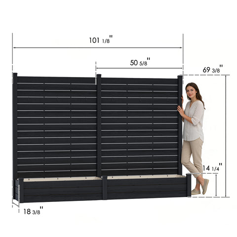 Kozyard Outdoor Privacy Fence Planter (101 1/8”W x 69 3/8”H x 18 3/8”D): Built-In Planter Box, Detachable Hooks, Durable Wood-Plastic Panels & Aluminum Posts – Space-Saving Outdoor Patio Decor.
