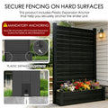 Kozyard heavy duty raised garden bed with privacy screen anchoring system guide diagram. Visual instructions emphasize the mandatory anchoring step using the four included high-strength galvanized expansion screws to securely mount the bottom frame on hard outdoor surfaces like modern stone patios or concrete pool decks, ensuring ultimate structural safety, rigid wind resistance, and anti-tipping protection during severe weather conditions.