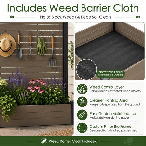 Kozyard Privacy Screen with Planter, 70" H x 51" W Outdoor Garden Screen, Aluminum Frame with WPC Boards, Dual Bottom Support Panels, Weed Barrier Cloth, Privacy Divider for Balcony, Backyard