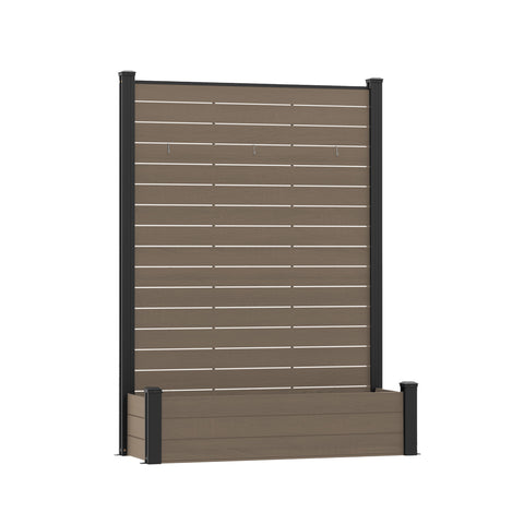 Kozyard Privacy Screen with Planter, 70" H x 51" W Outdoor Garden Screen, Aluminum Frame with WPC Boards, Dual Bottom Support Panels, Weed Barrier Cloth, Privacy Divider for Balcony, Backyard