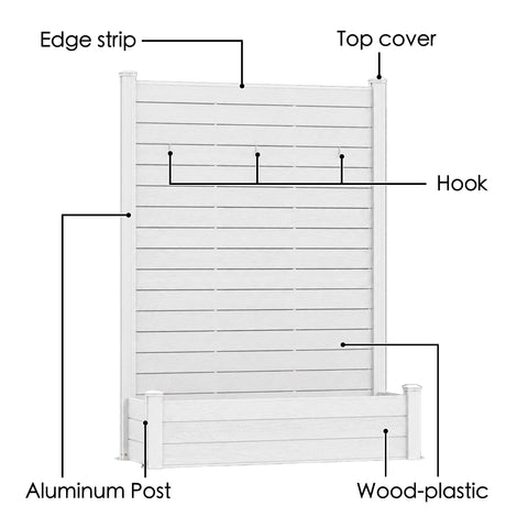 Kozyard Privacy Screen with Planter, 70" H x 51" W Outdoor Garden Screen, Aluminum Frame with WPC Boards, Dual Bottom Support Panels, Weed Barrier Cloth, Privacy Divider for Balcony, Backyard
