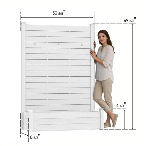 Kozyard Privacy Screen with Planter, 70" H x 51" W Outdoor Garden Screen, Aluminum Frame with WPC Boards, Dual Bottom Support Panels, Weed Barrier Cloth, Privacy Divider for Balcony, Backyard