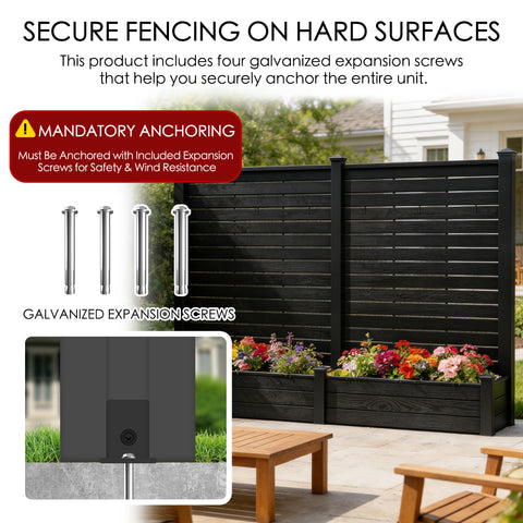 Kozyard Privacy Screen with Planter, 70" H x 51" W Outdoor Garden Screen, Aluminum Frame with WPC Boards, Dual Bottom Support Panels, Weed Barrier Cloth, Privacy Divider for Balcony, Backyard