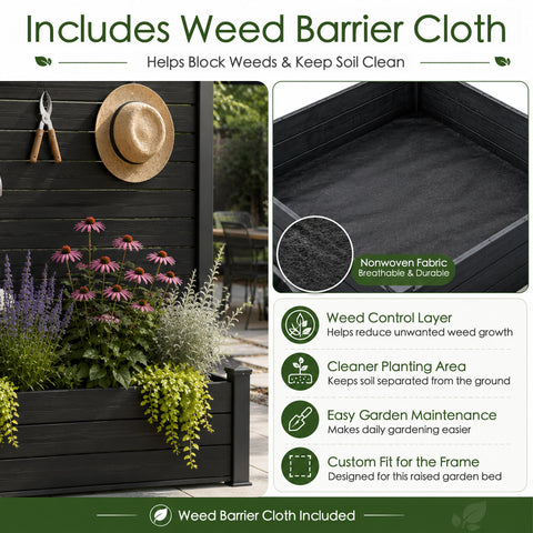 Kozyard Privacy Screen with Planter, 70" H x 51" W Outdoor Garden Screen, Aluminum Frame with WPC Boards, Dual Bottom Support Panels, Weed Barrier Cloth, Privacy Divider for Balcony, Backyard