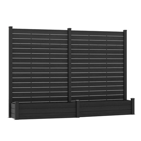 Kozyard Privacy Screen with Planter, 70" H x 51" W Outdoor Garden Screen, Aluminum Frame with WPC Boards, Dual Bottom Support Panels, Weed Barrier Cloth, Privacy Divider for Balcony, Backyard