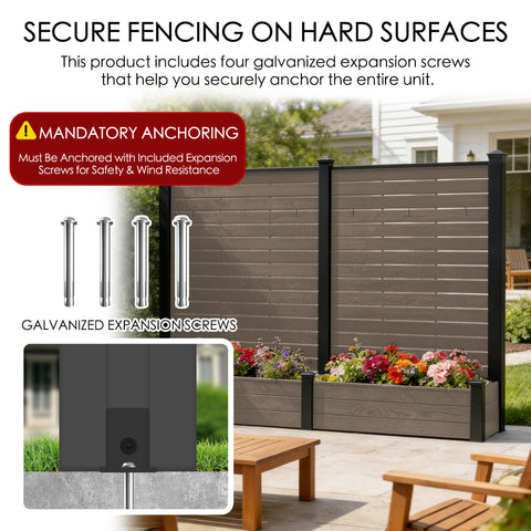 Kozyard Privacy Screen with Planter, 70" H x 51" W Outdoor Garden Screen, Aluminum Frame with WPC Boards, Dual Bottom Support Panels, Weed Barrier Cloth, Privacy Divider for Balcony, Backyard