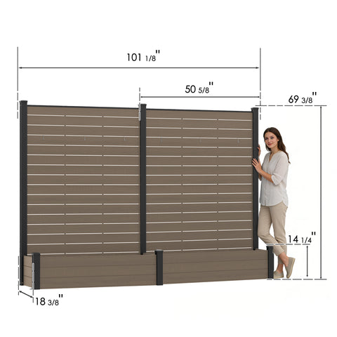 Kozyard Privacy Screen with Planter, 70" H x 51" W Outdoor Garden Screen, Aluminum Frame with WPC Boards, Dual Bottom Support Panels, Weed Barrier Cloth, Privacy Divider for Balcony, Backyard
