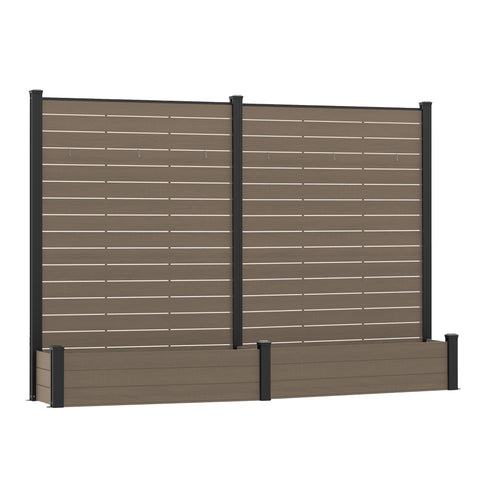 Kozyard Privacy Screen with Planter, 70" H x 51" W Outdoor Garden Screen, Aluminum Frame with WPC Boards, Dual Bottom Support Panels, Weed Barrier Cloth, Privacy Divider for Balcony, Backyard