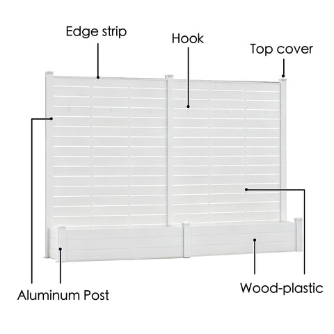 Kozyard Privacy Screen with Planter, 70" H x 51" W Outdoor Garden Screen, Aluminum Frame with WPC Boards, Dual Bottom Support Panels, Weed Barrier Cloth, Privacy Divider for Balcony, Backyard