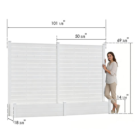 Kozyard Privacy Screen with Planter, 70" H x 51" W Outdoor Garden Screen, Aluminum Frame with WPC Boards, Dual Bottom Support Panels, Weed Barrier Cloth, Privacy Divider for Balcony, Backyard