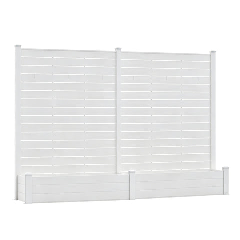 Kozyard Privacy Screen with Planter, 70" H x 51" W Outdoor Garden Screen, Aluminum Frame with WPC Boards, Dual Bottom Support Panels, Weed Barrier Cloth, Privacy Divider for Balcony, Backyard