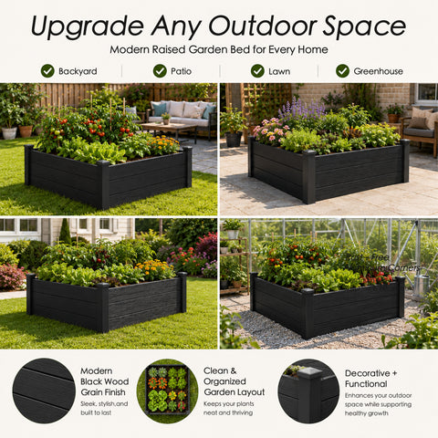 Kozyard Raised Garden Bed Kit, Outdoor WPC Planter Box with Aluminum Post Frame, Raised Vegetable Garden Box with Open Bottom Drainage Design, Weed Barrier Cloth for Flowers, Herbs