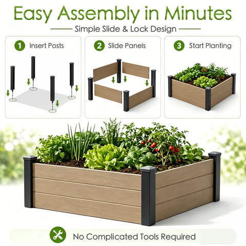 Kozyard Raised Garden Bed Kit, Outdoor WPC Planter Box with Aluminum Post Frame, Raised Vegetable Garden Box with Open Bottom Drainage Design, Weed Barrier Cloth for Flowers, Herbs