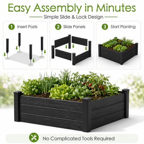 Kozyard Raised Garden Bed Kit, Outdoor WPC Planter Box with Aluminum Post Frame, Raised Vegetable Garden Box with Open Bottom Drainage Design, Weed Barrier Cloth for Flowers, Herbs