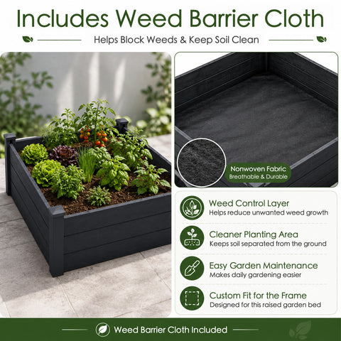 Kozyard Raised Garden Bed Kit, Outdoor WPC Planter Box with Aluminum Post Frame, Raised Vegetable Garden Box with Open Bottom Drainage Design, Weed Barrier Cloth for Flowers, Herbs
