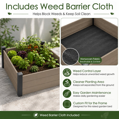 Kozyard Raised Garden Bed Kit, Outdoor WPC Planter Box with Aluminum Post Frame, Raised Vegetable Garden Box with Open Bottom Drainage Design, Weed Barrier Cloth for Flowers, Herbs