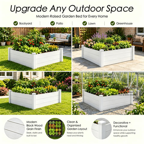 Kozyard Raised Garden Bed Kit, Outdoor WPC Planter Box with Aluminum Post Frame, Raised Vegetable Garden Box with Open Bottom Drainage Design, Weed Barrier Cloth for Flowers, Herbs