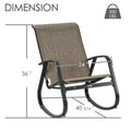 Kozyard outdoor rocking chair dimensions with 36-inch height, 24-inch width, 40 5/16-inch depth and 350 lbs weight capacity. White aluminum patio rocker with gray breathable Textilene seat combines spacious high-back comfort and durable outdoor construction, ideal for porch, balcony, backyard, deck, garden and poolside seating areas.