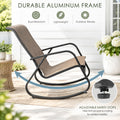 Kozyard outdoor rocking chair with durable rust-resistant aluminum frame, lightweight construction and adjustable safety stops for added stability. Modern white patio rocker with gray Textilene seating is built for outdoor use on porch, balcony, deck, backyard, garden and poolside areas, providing smooth rocking comfort and weather-ready durability for everyday relaxation.