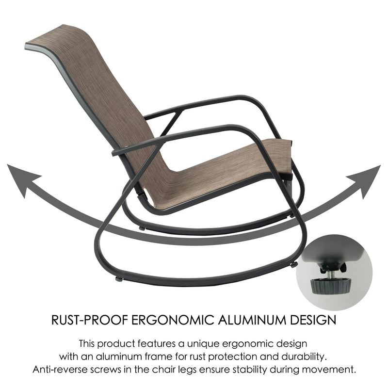Kozyard Outdoor Contemporary Patio Rocking Sling Chair with Powder Coated Aluminum Frame and Weather Resistant and Breathable Mesh Fabric, Perfect for Patio, Porch, Yard, Garden
