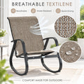Kozyard outdoor rocking chair provides smooth gentle rocking motion and relaxed seating comfort with a white aluminum frame and breathable gray Textilene fabric. Designed as a modern patio rocker for porch, backyard, garden, balcony, deck and poolside spaces, this weather-resistant outdoor lounge chair combines ergonomic high-back support, stability and easy everyday relaxation.