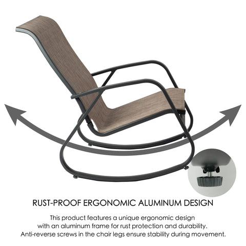Kozyard Patio Rocking Chair Set Powder Coated Aluminum Frame  Patio Rocking Sling Chair with Breathable Textilene