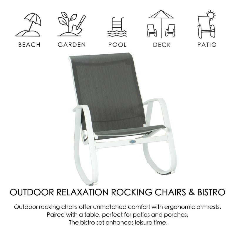 Kozyard Outdoor Contemporary Patio Rocking Sling Chair with Powder Coated Aluminum Frame and Weather Resistant and Breathable Mesh Fabric, Perfect for Patio, Porch, Yard, Garden