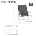 Kozyard 3 piece patio rocking chair set dimensions featuring outdoor rocking chairs measuring 36 inches high, 24 inches wide and 40 5/16 inches deep with 350 lbs weight capacity, plus a 16-inch round side table measuring 15 3/8 inches high. Outdoor patio furniture set combines high-back Textilene seating and aluminum frames for porch, deck, backyard and balcony use.