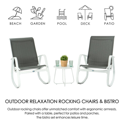 Kozyard Patio Rocking Chair Set Powder Coated Aluminum Frame  Patio Rocking Sling Chair with Breathable Textilene