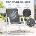 Kozyard outdoor rocking chair with durable rust-resistant aluminum frame, lightweight construction and adjustable safety stops designed to help limit excessive rocking for added stability. This high-back patio rocking chair delivers smooth rocking comfort and weather-ready outdoor performance for porch, deck, backyard, garden, balcony and poolside seating and relaxing outdoor living spaces.