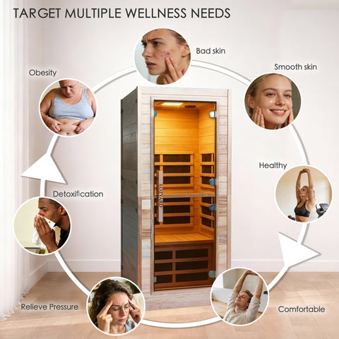 Kozyard Home Sauna – Targets detox, stress relief, skin health & weight management, solid wood infrared sauna for indoor wellness
