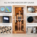 Kozyard All-In-One Infrared Sauna – Multimedia control, 7-color lighting, Bluetooth speaker, oxygen generator, solid wood home sauna
