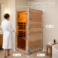 Kozyard Compact Sauna – 69 1/8"H x 33 7/8"W x 31 3/8"D dimensions, solid wood build, space-saving 1-person infrared sauna
