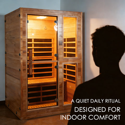 Kozyard Indoor Sauna – Quiet daily wellness ritual, solid wood construction, infrared dry heat for comfortable home relaxation
