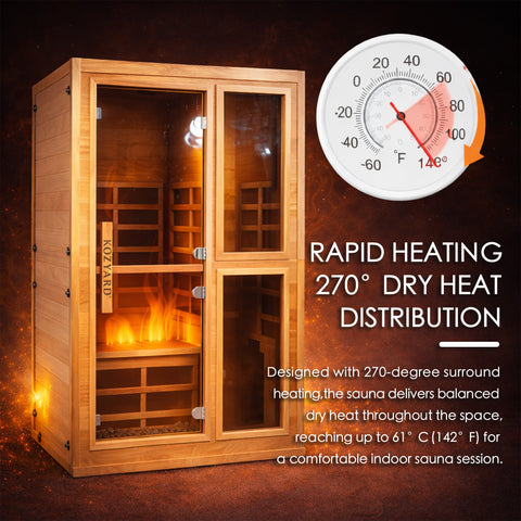Kozyard Infrared Sauna – 270° surround dry heat, rapid heating up to 142°F, solid wood frame, balanced heat distribution for detox
