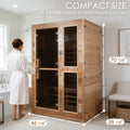 Kozyard Compact Sauna – 69 1/8"H x 33 7/8"W x 31 3/8"D dimensions, solid wood build, space-saving 1-person infrared sauna
