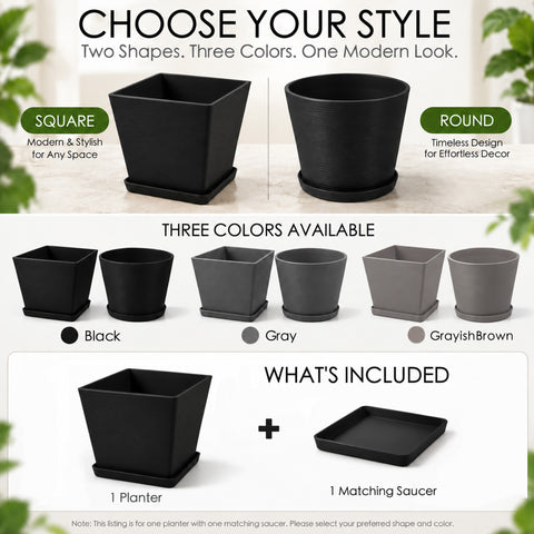 Kozyard modern square planter with matching saucer creates a clean contemporary look for large houseplants and tropical plants such as Monstera. This decorative indoor outdoor plant pot features a stylish textured finish and spacious design for medium to large plants, making it ideal for living room, office, entryway, patio, porch, balcony, garden and modern home decor.