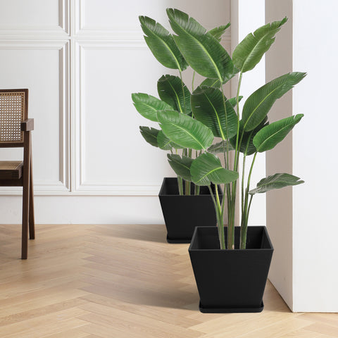 Kozyard 2Packs Round Planter Indoor Outdoor Plant Pots with Tray Collecting Water for Porch, Patio, Backyard Planters Modern Décor for Tall Plants, Flowers