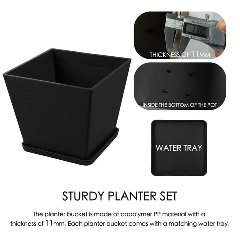 Kozyard 2Packs Round Planter Indoor Outdoor Plant Pots with Tray Collecting Water for Porch, Patio, Backyard Planters Modern Décor for Tall Plants, Flowers