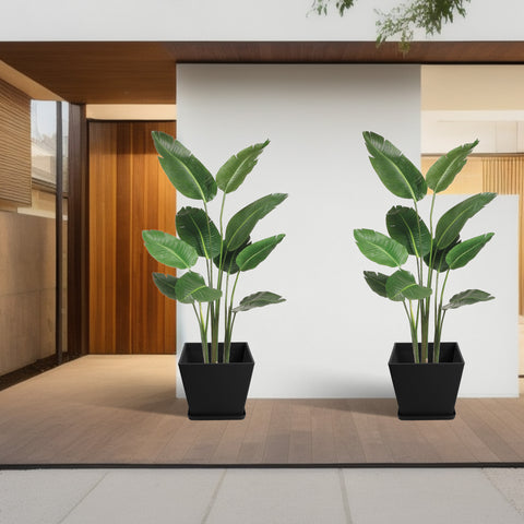 Kozyard 2Packs Round Planter Indoor Outdoor Plant Pots with Tray Collecting Water for Porch, Patio, Backyard Planters Modern Décor for Tall Plants, Flowers