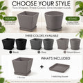 Kozyard modern indoor outdoor planters offer square and round shapes with a contemporary textured design for houseplants, flowers and greenery. Each planter includes one matching saucer to help create a clean, coordinated planting setup. These versatile large plant pots are ideal for living room, office, entryway, patio, porch, balcony, garden and modern home decor.