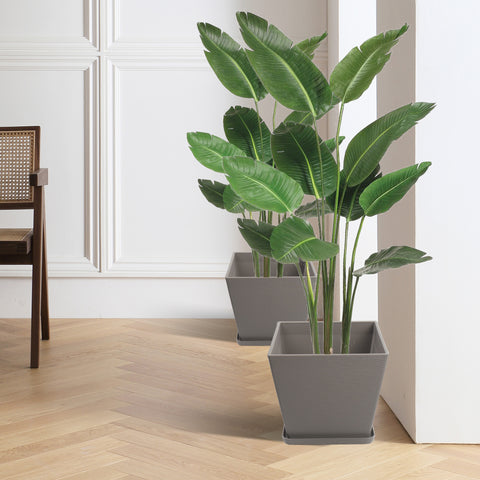 Kozyard 2Packs Round Planter Indoor Outdoor Plant Pots with Tray Collecting Water for Porch, Patio, Backyard Planters Modern Décor for Tall Plants, Flowers