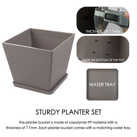 Kozyard 2Packs Round Planter Indoor Outdoor Plant Pots with Tray Collecting Water for Porch, Patio, Backyard Planters Modern Décor for Tall Plants, Flowers