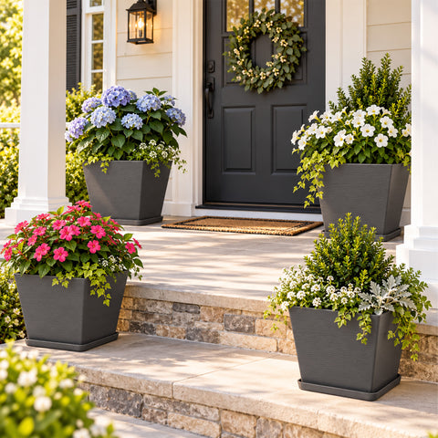 Kozyard Taper Planter Indoor Outdoor Plant Pots with Tray Collecting Water for Porch, Patio, Backyard Planters Modern Décor for Tall Plants, Flowers